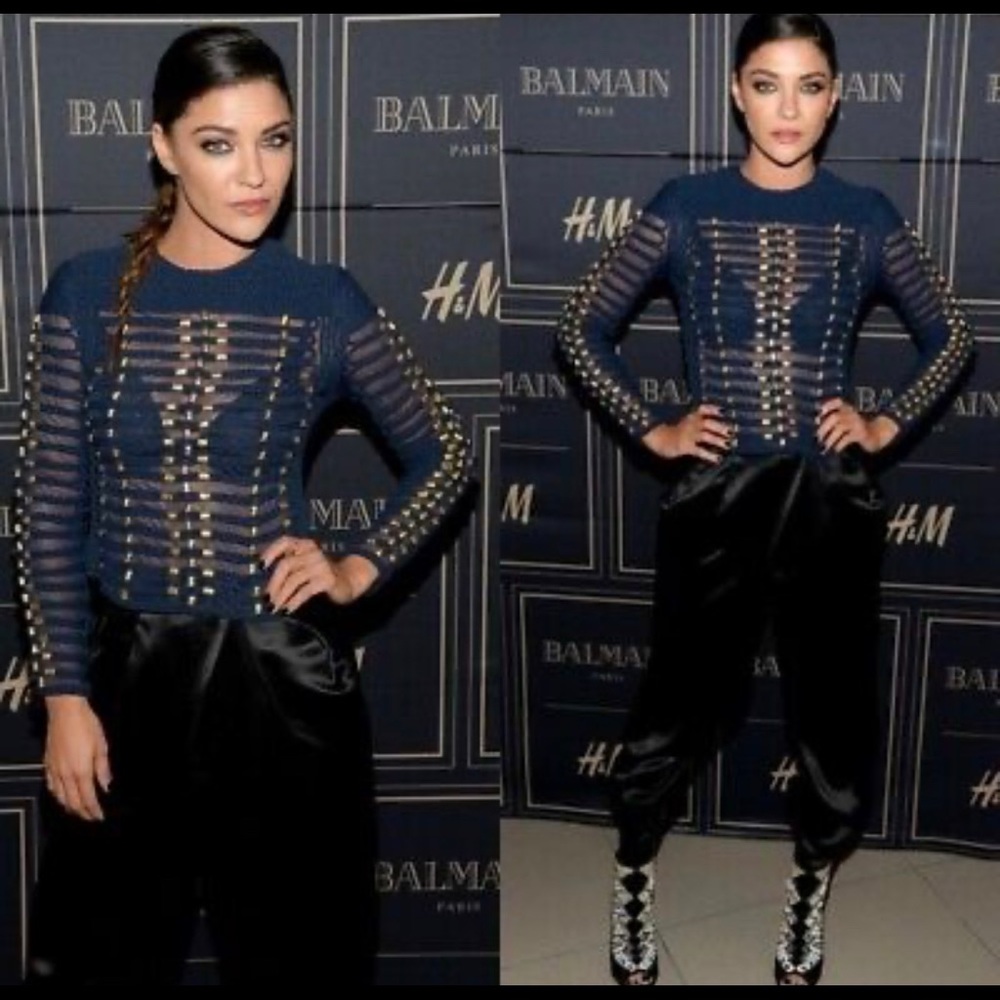 Balmain x H&M Women’s Sz US 4 Gold Braided Rope Military Navy Top Long Sleeve